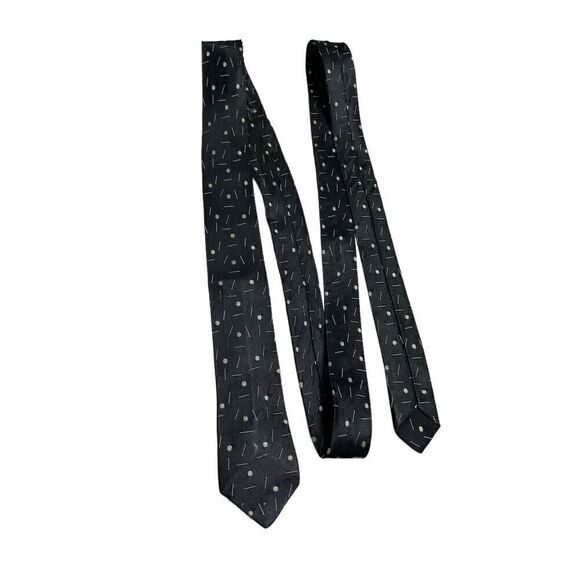 Vintage Tie Men's Necktie Rockabilly Skinny Black Dots and Dashes - Picture 5 of 6
